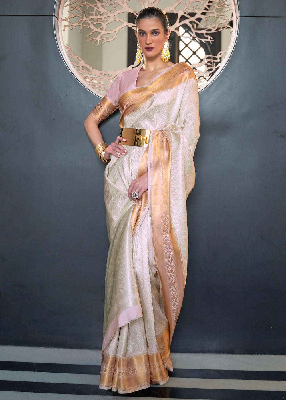 Buy MySilkLove Twilight White Woven Banarasi Silk Saree Online