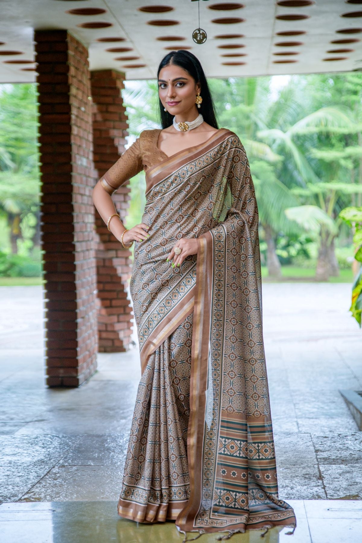 Buy MySilkLove Nobel Grey and Brown Cotton Silk Saree Online