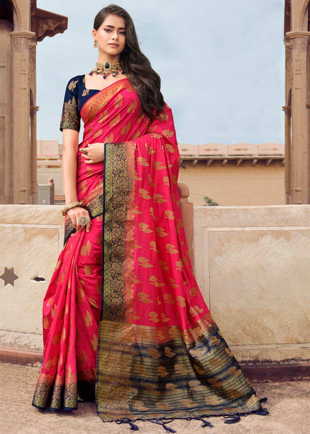 Buy MySilkLove Lotus Pink Woven Banarasi Raw Silk Saree Online