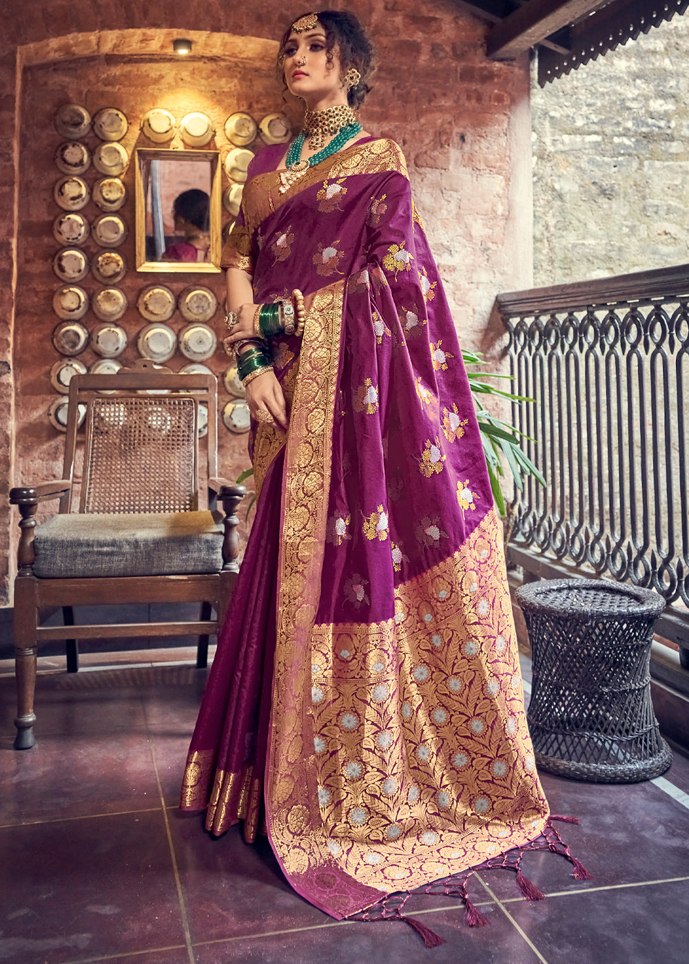 Buy MySilkLove Camelot Purple Zari Woven Banarasi Brocade Saree Online