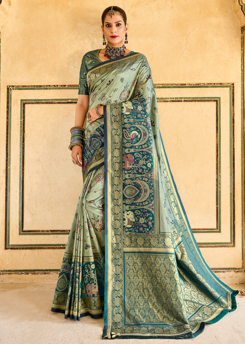 Buy MySilkLove Swamp Green Designer Banarasi Saree Online