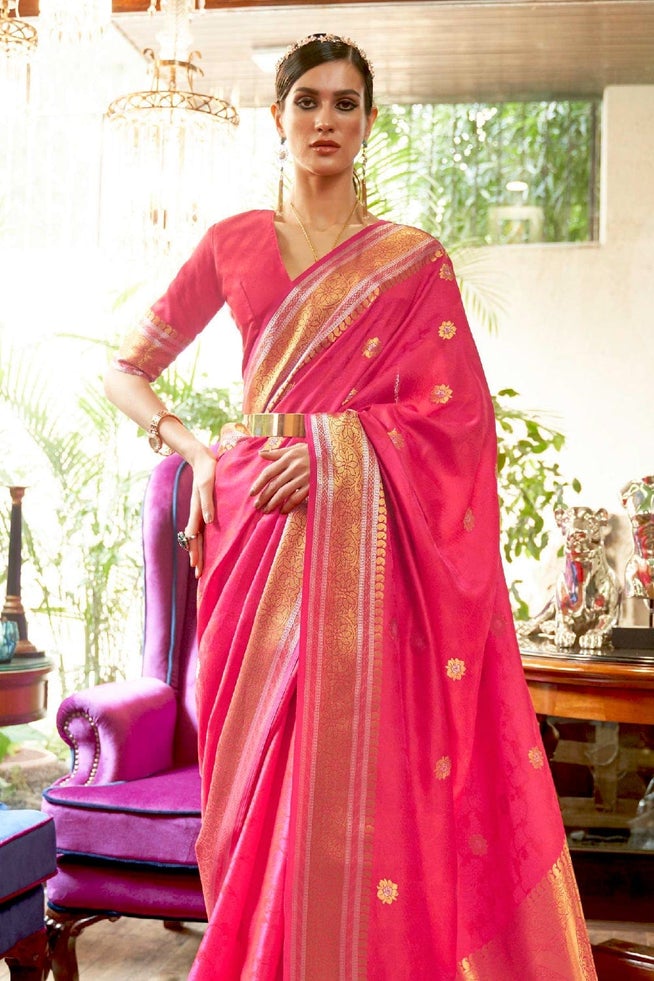 Buy MySilkLove Watermelon Pink Zari Woven Kanjivaram Saree Online