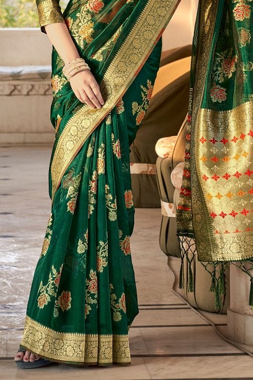 Buy MySilkLove Bush Green Organza Saree Online