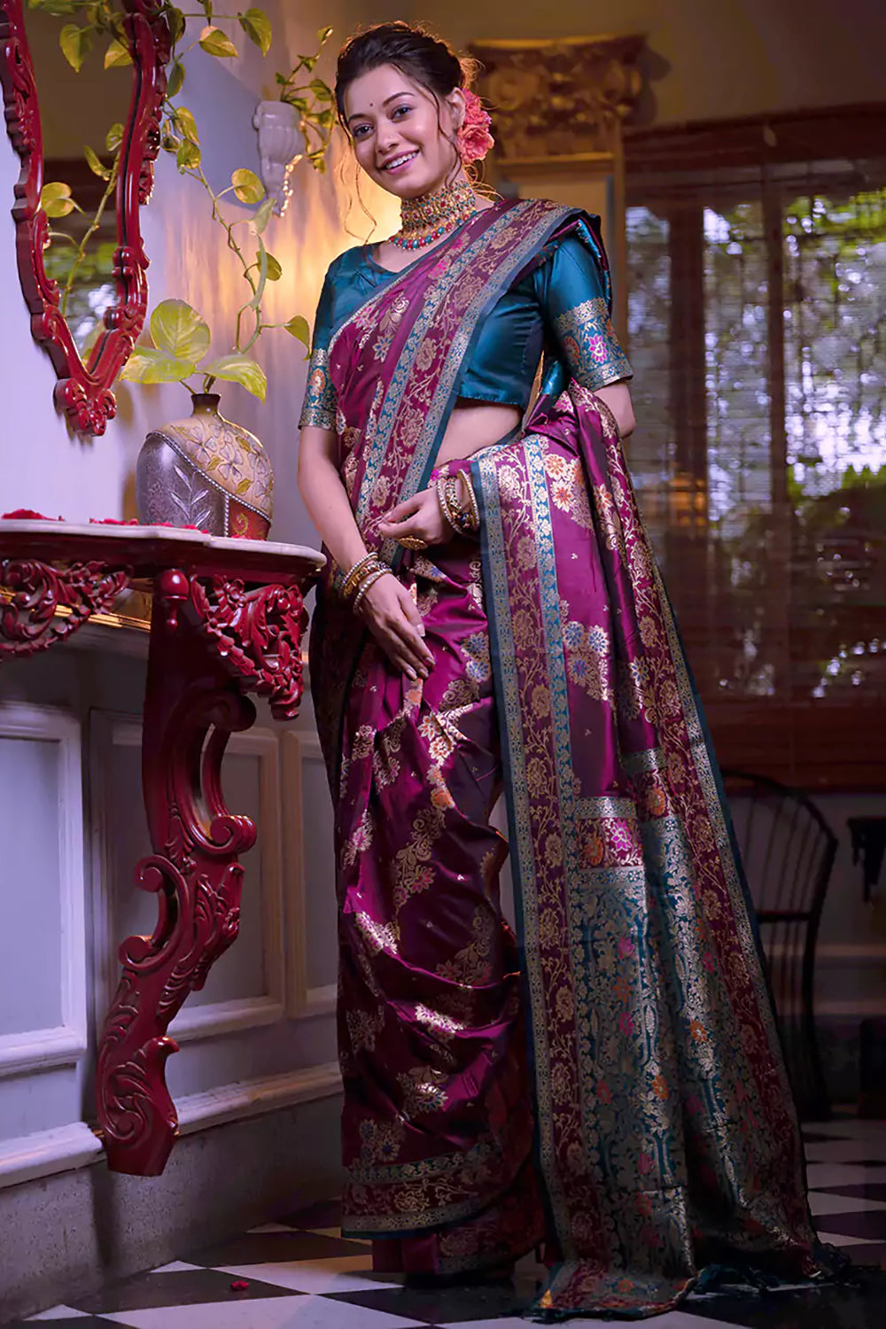 Buy MySilkLove Mulberry Wood Purple Woven Banarasi Silk Saree Online