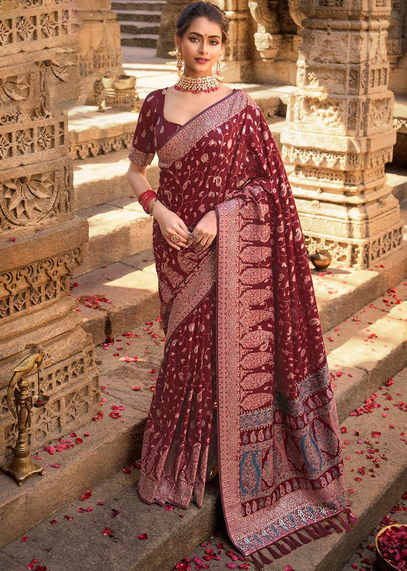 Nutmeg Brown Zari Woven Banarasi Kora Silk Saree