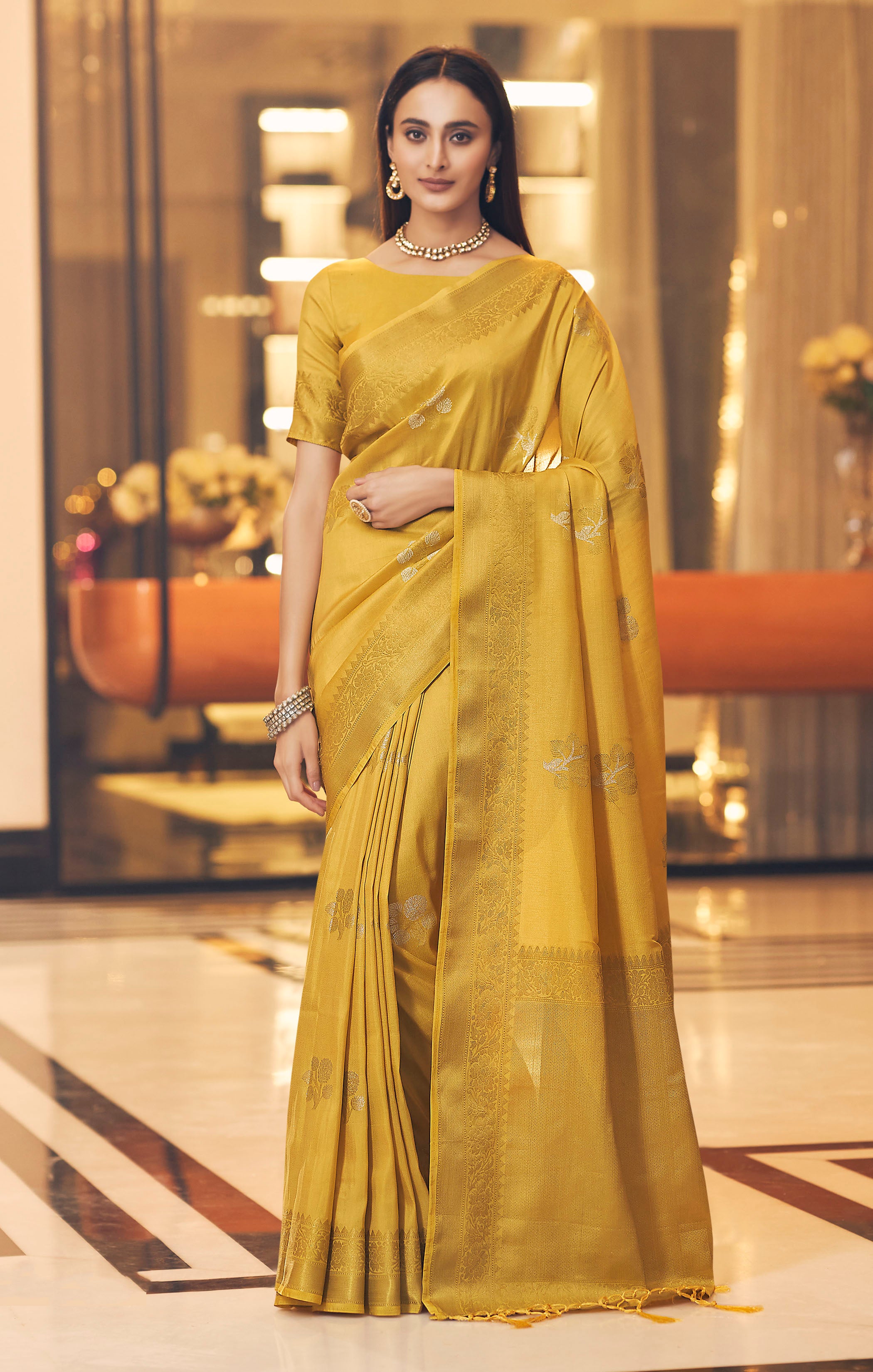 Buy MySilkLove Ronchi Yellow Zari Woven Tissue Banarasi Saree Online