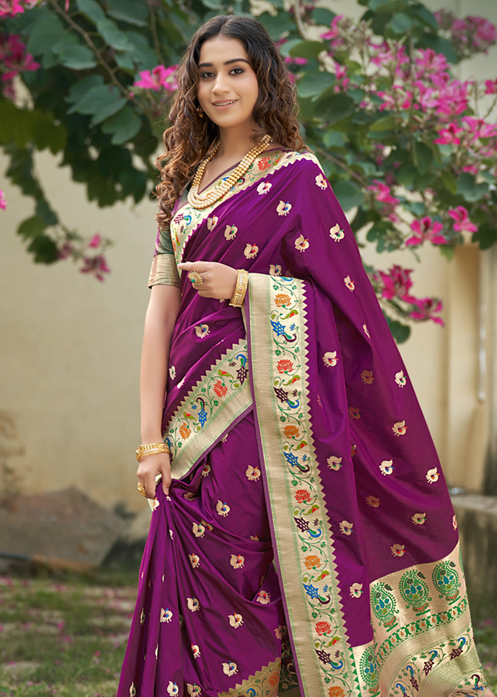 Buy MySilkLove Cosmic Purple Zari Woven Banarasi Paithani Saree Online