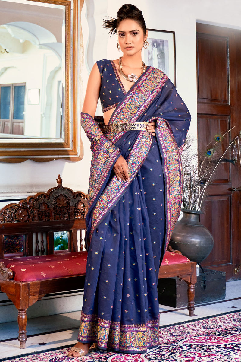Stratos Blue Zari Woven Banarasi Silk Saree