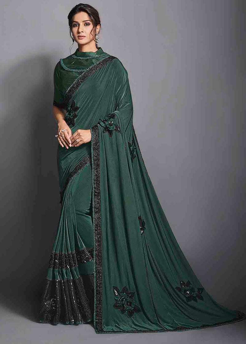Mineral Green Designer Lycra Saree with Embroidery Work