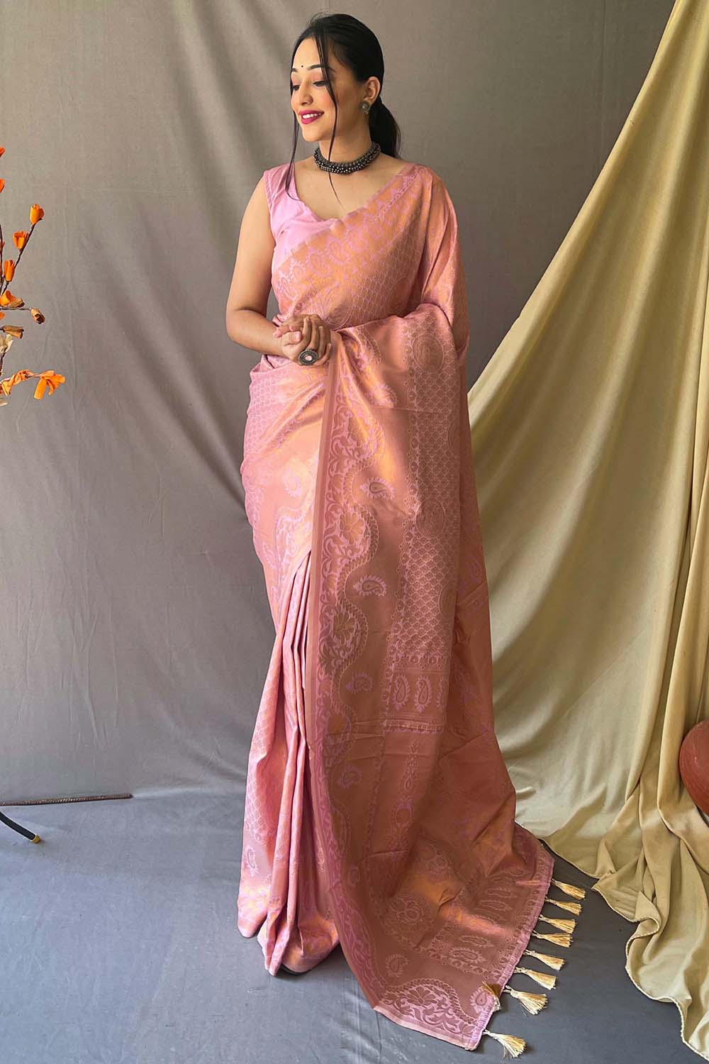 Buy MySilkLove Tonys Pink Woven Art Silk Saree Online