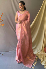 Tonys Pink Woven Art Silk Saree