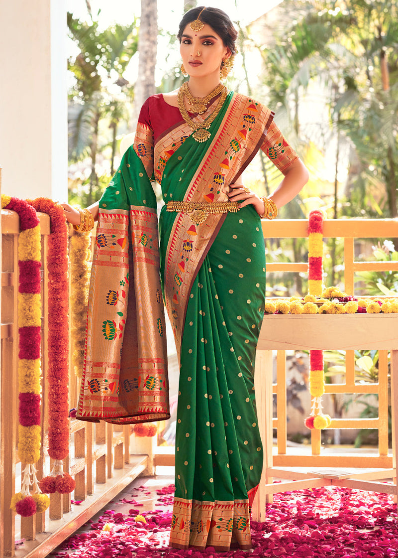 Killarney Green Woven Paithani Silk Saree – MySilkLove