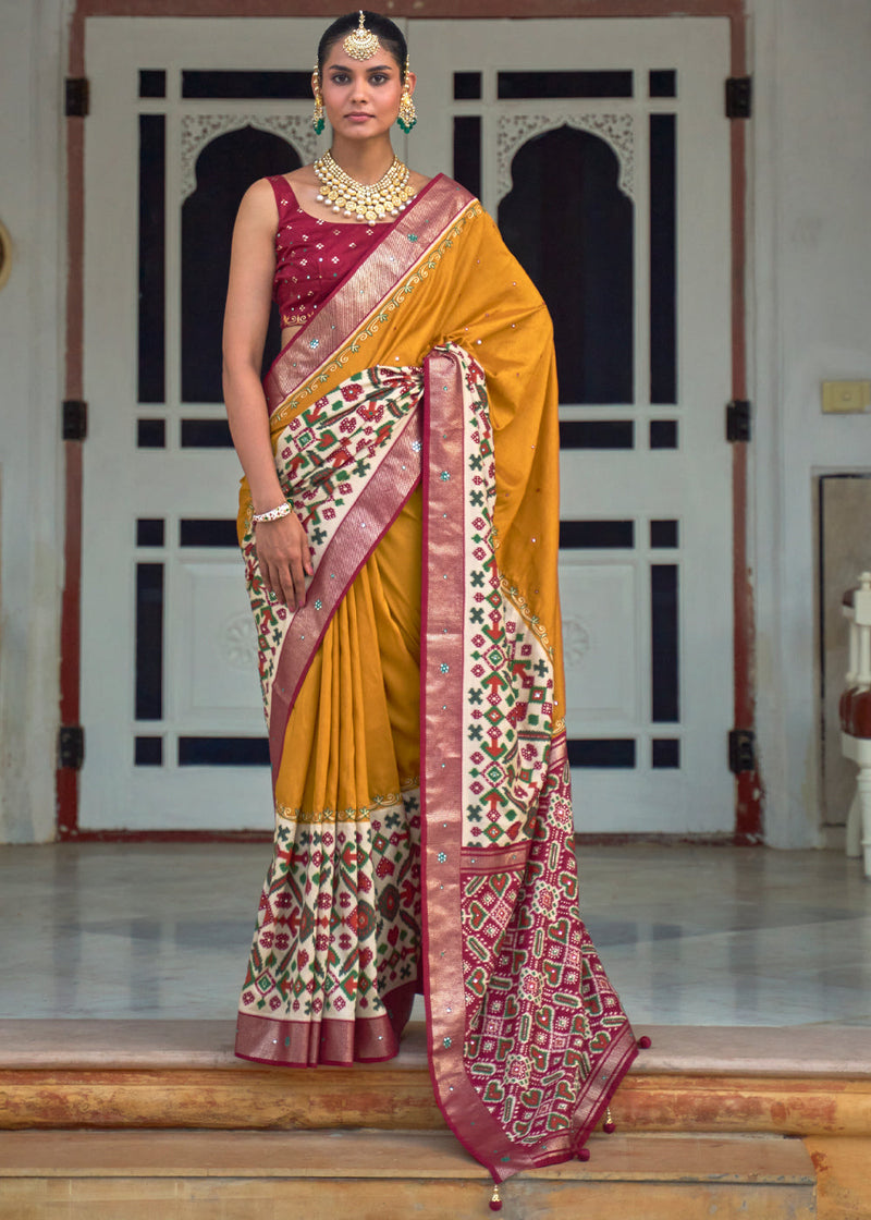 Zest Yellow and Red Woven Patola Silk Saree