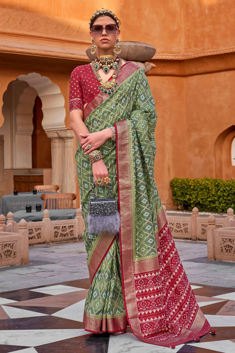 Stone Grey & Maroon Soft Silk Saree With Embroidered Blouse – Shaaola