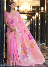 Deep Blush Pink Banarasi Linen Saree