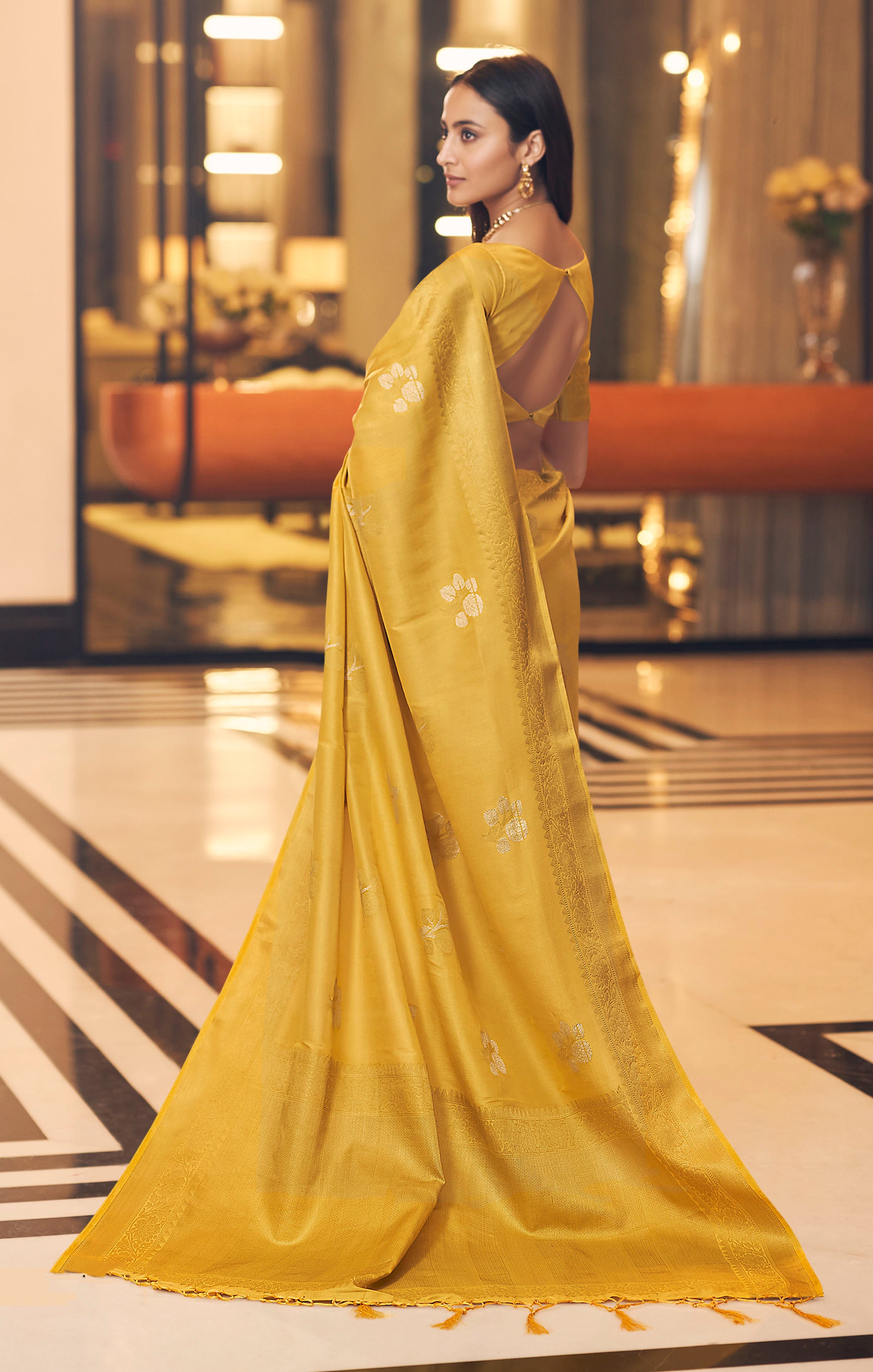 Buy MySilkLove Ronchi Yellow Zari Woven Tissue Banarasi Saree Online