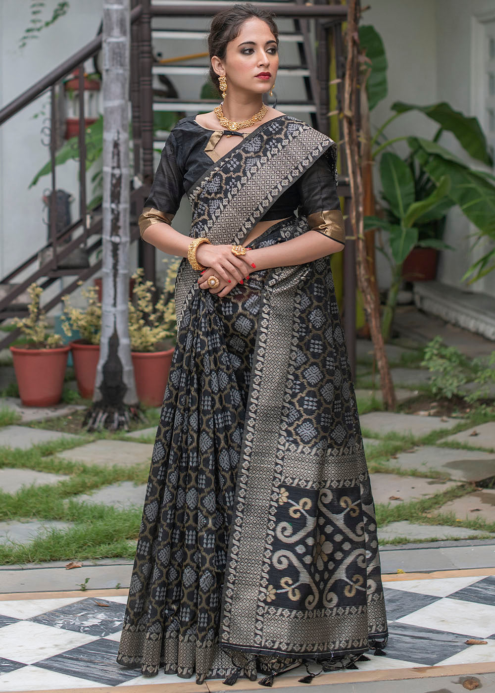 MySilkLove Fuscous Black Zari Woven Tussar Saree