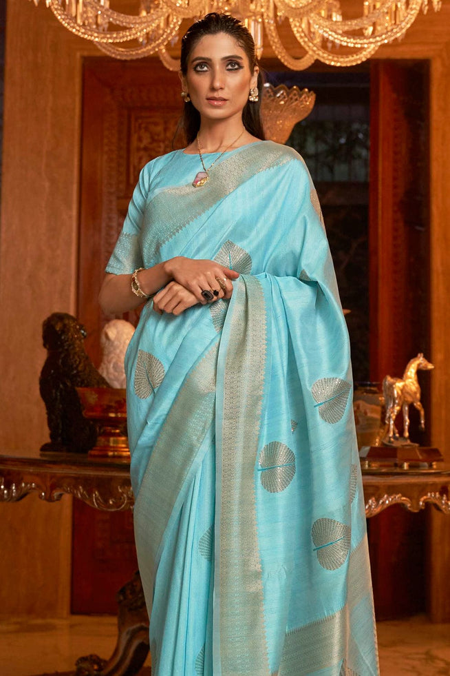 MySilkLove Blizzard Blue Zari Woven Banarasi Saree