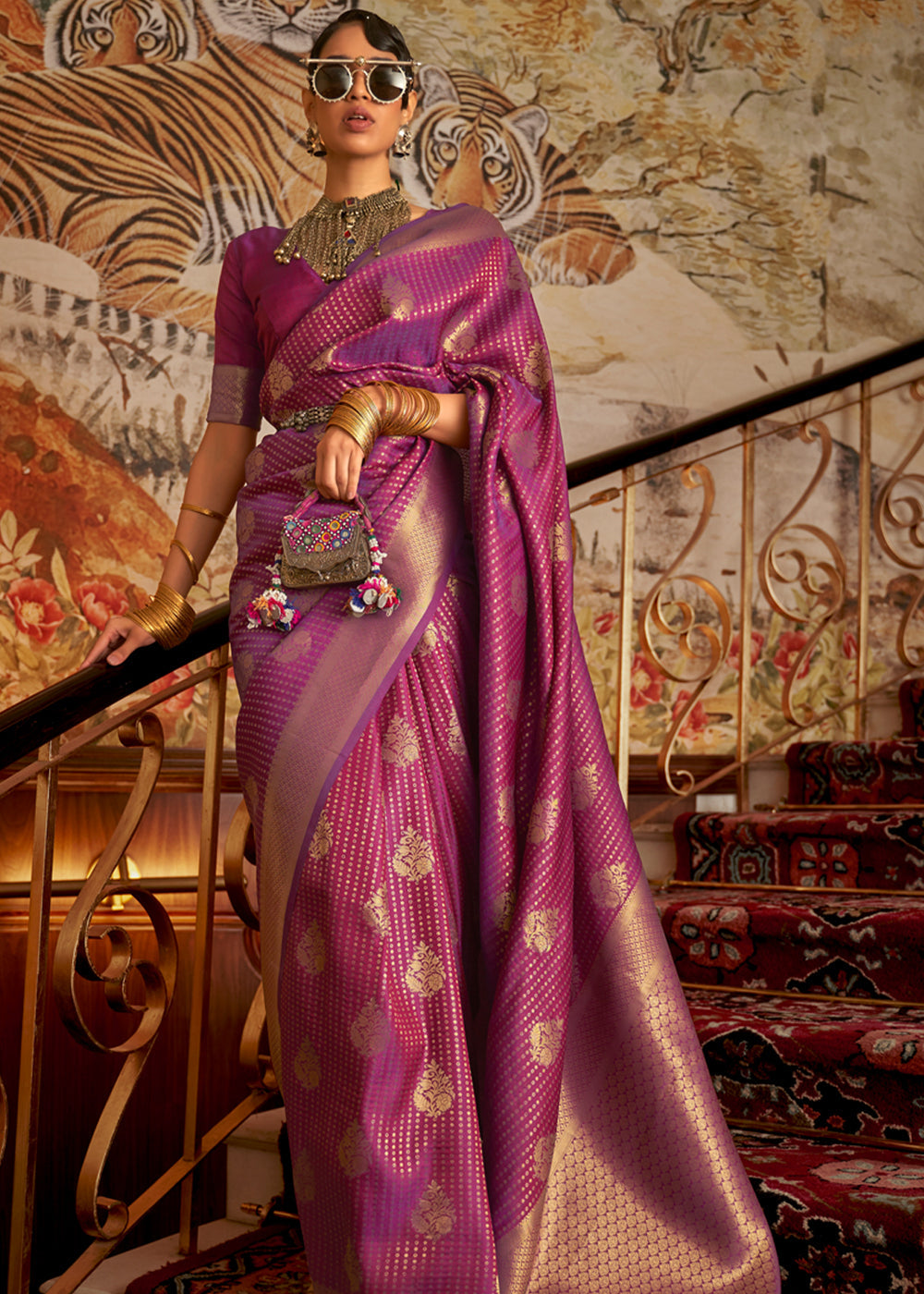 Buy MySilkLove Cinnamon Purple Zari Woven Banarasi Saree Online