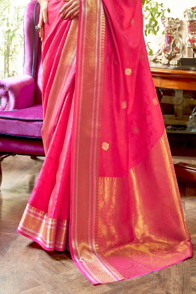 Buy MySilkLove Watermelon Pink Zari Woven Kanjivaram Saree Online