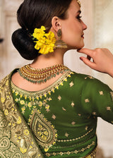 Fern Frond Green Zari Woven Designer Banarasi Saree