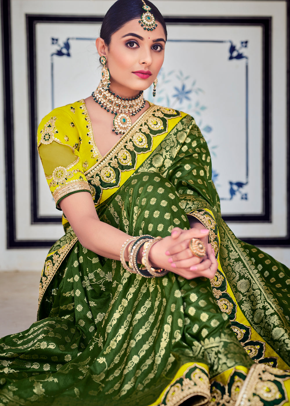 MySilkLove Asparagus Green Zari Woven Designer Banarasi Saree