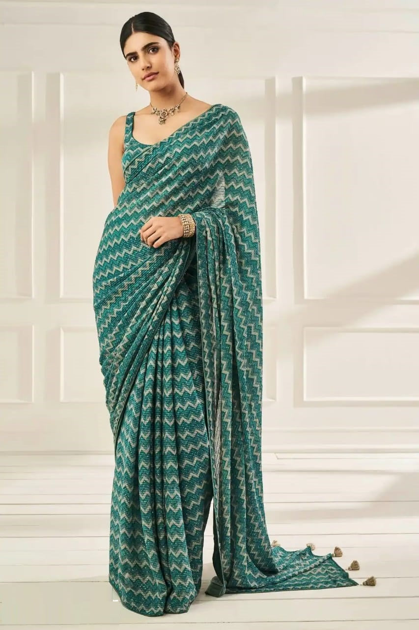 MySilkLove Ming Green Georgette Saree