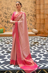 New york Pink Zari Woven Kanjivaram Saree