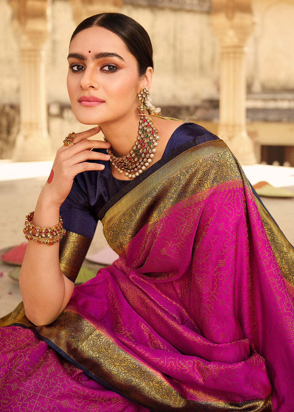 Buy MySilkLove Blush Purple Zari Woven Kanjivaram Saree Online
