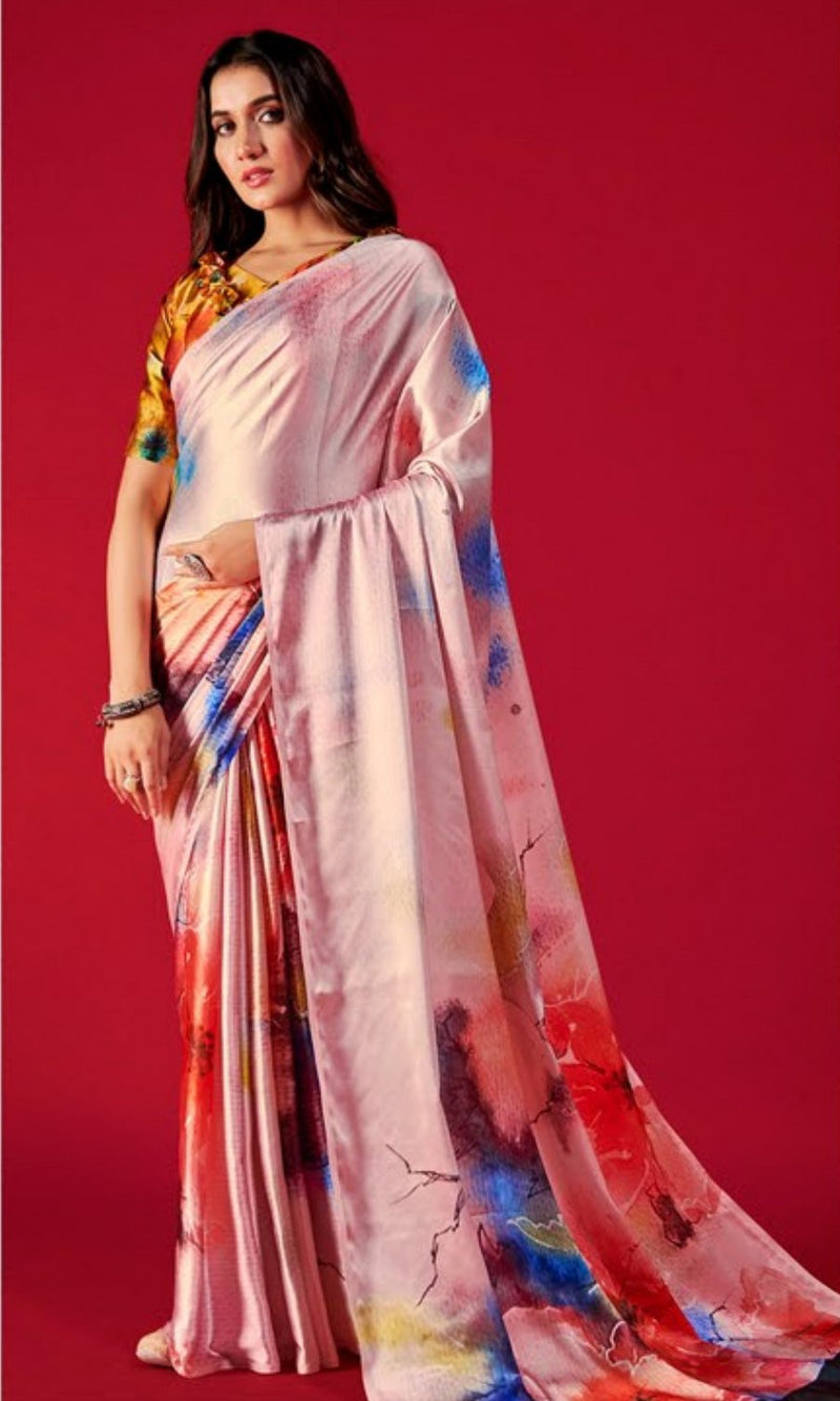 Wewak Pink Satin Silk Saree