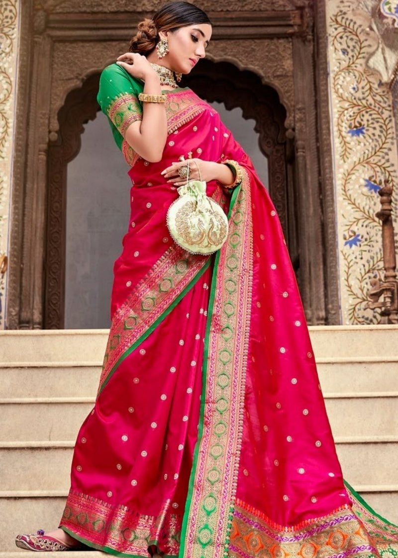 Buy the amazing Hot Pink Banarasi Butti Saree online-Karagiri