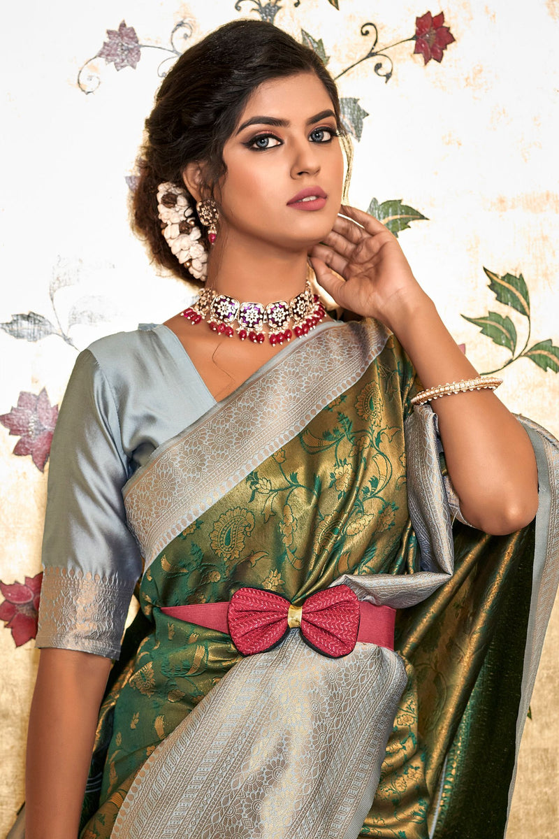 Grey Zari Silk Organza Saree With Blouse | Laxmi Style