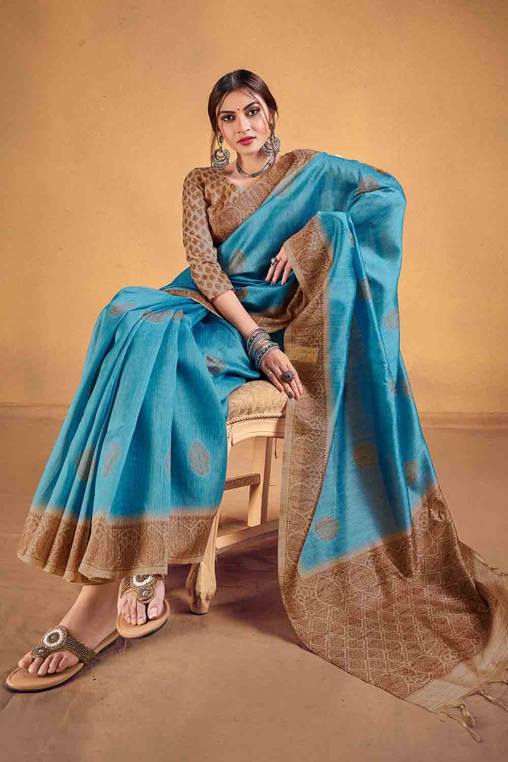 MySilkLove Astral Blue Cotton Silk Saree