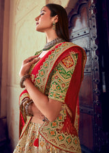 Cognac Red and Green Heavy Embroidered Designer Lehenga