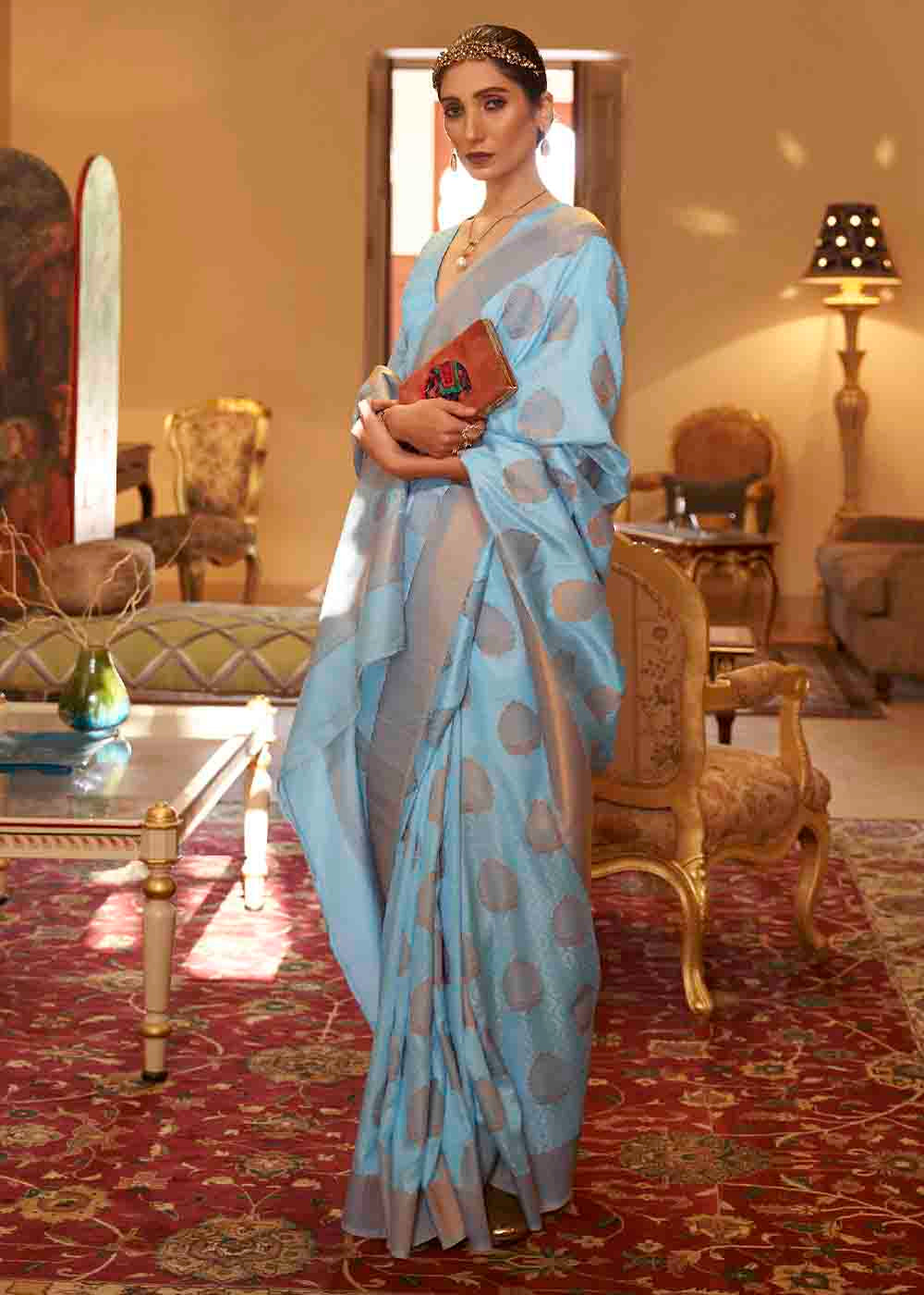 Buy MySilkLove Casper Blue Banarasi Silk Handloom Saree Online