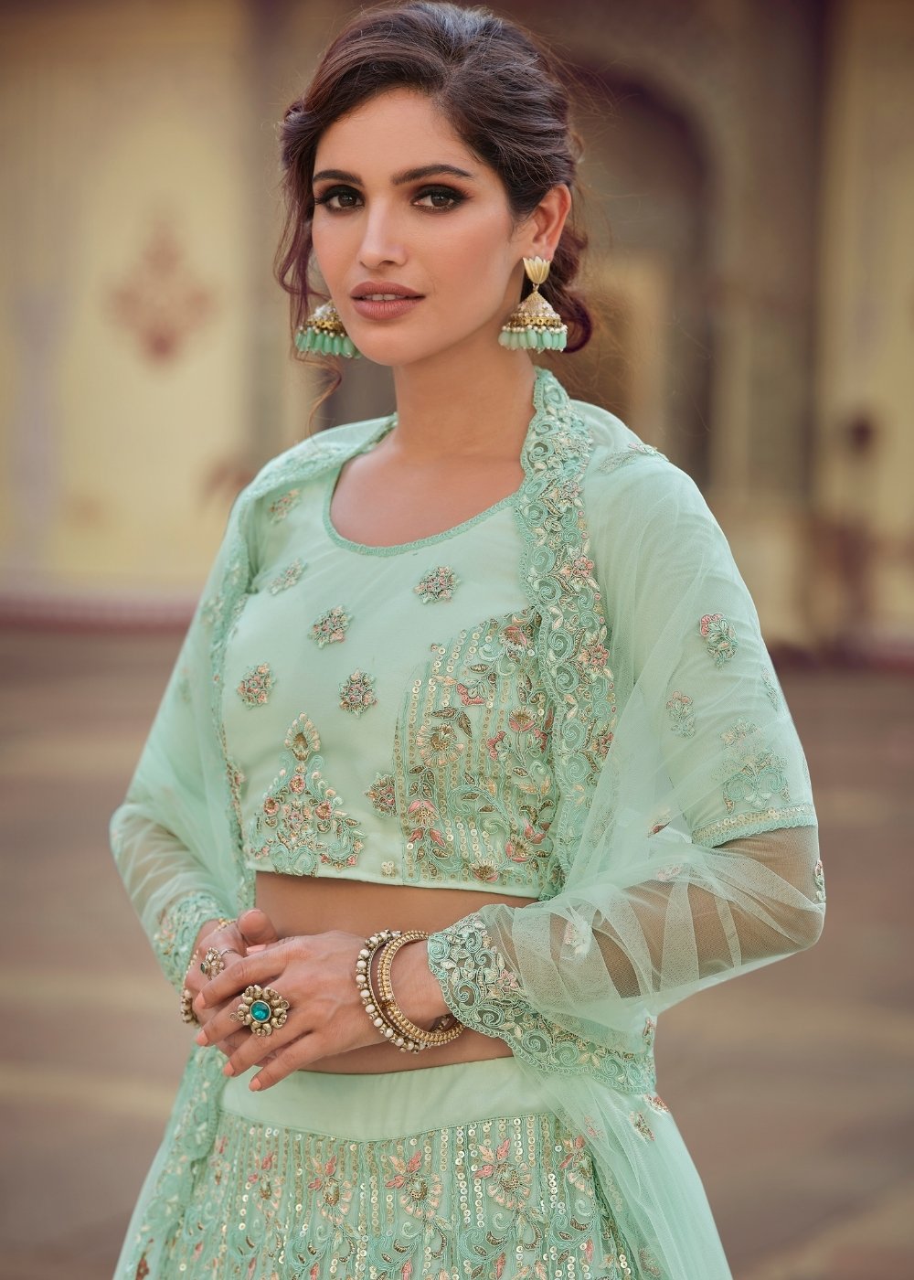 Buy MySilkLove Norway Green Soft Net Designer Lehenga Choli Online