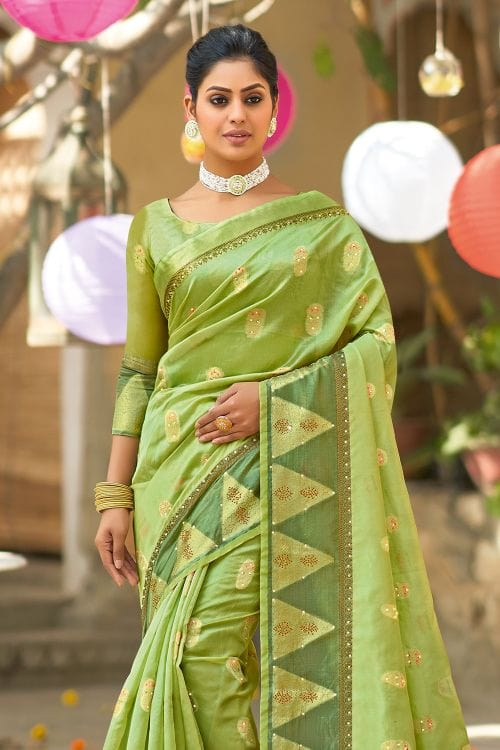 Buy MySilkLove Peridot Green Organza Saree Online