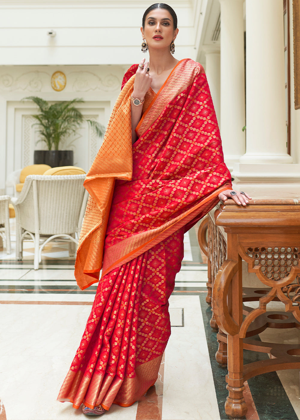 Buy MySilkLove Cinnabar Red and Orange Woven Handloom Patola Saree Online