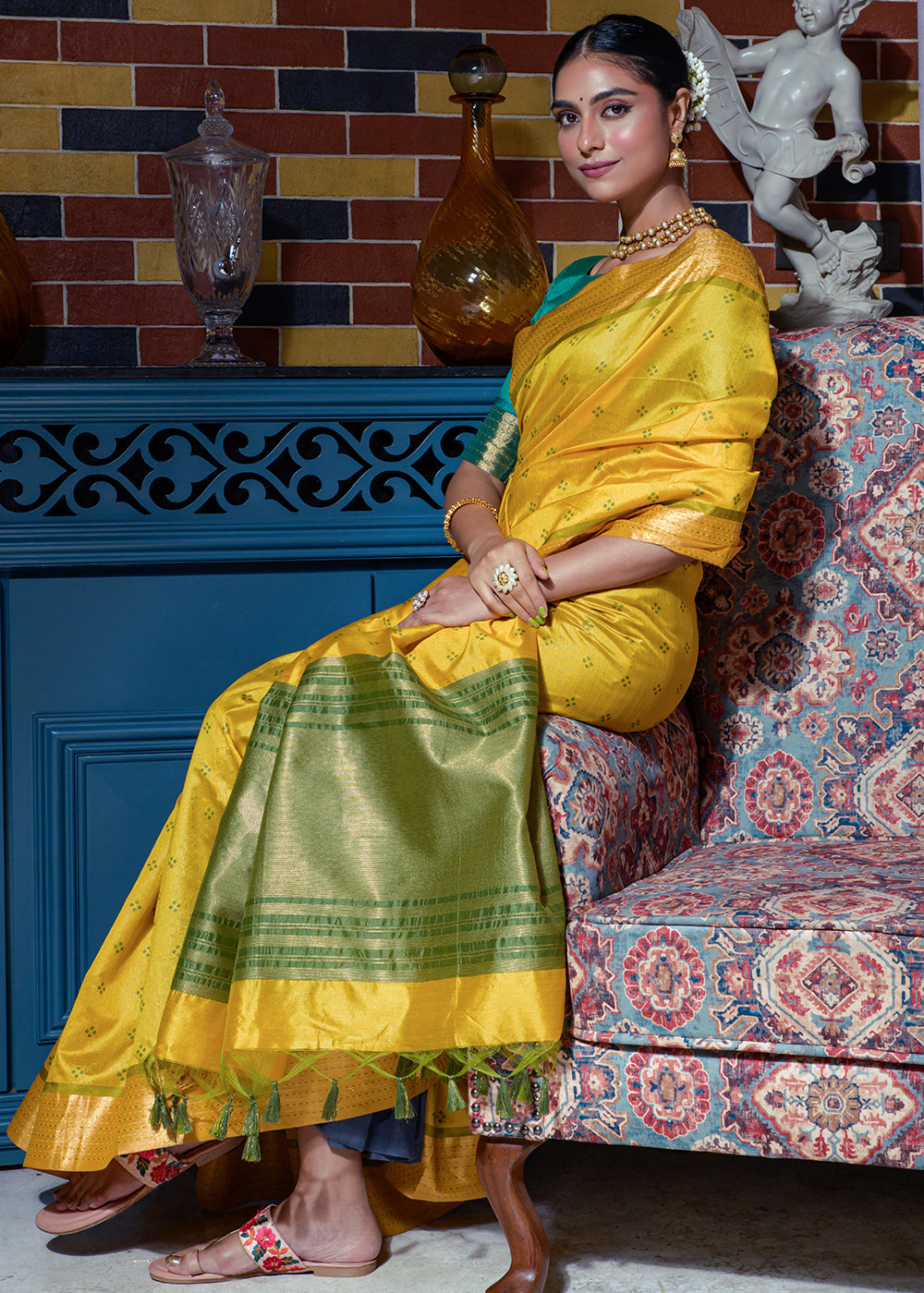 Buy MySilkLove Anzac Yellow Woven Raw Silk Saree Online