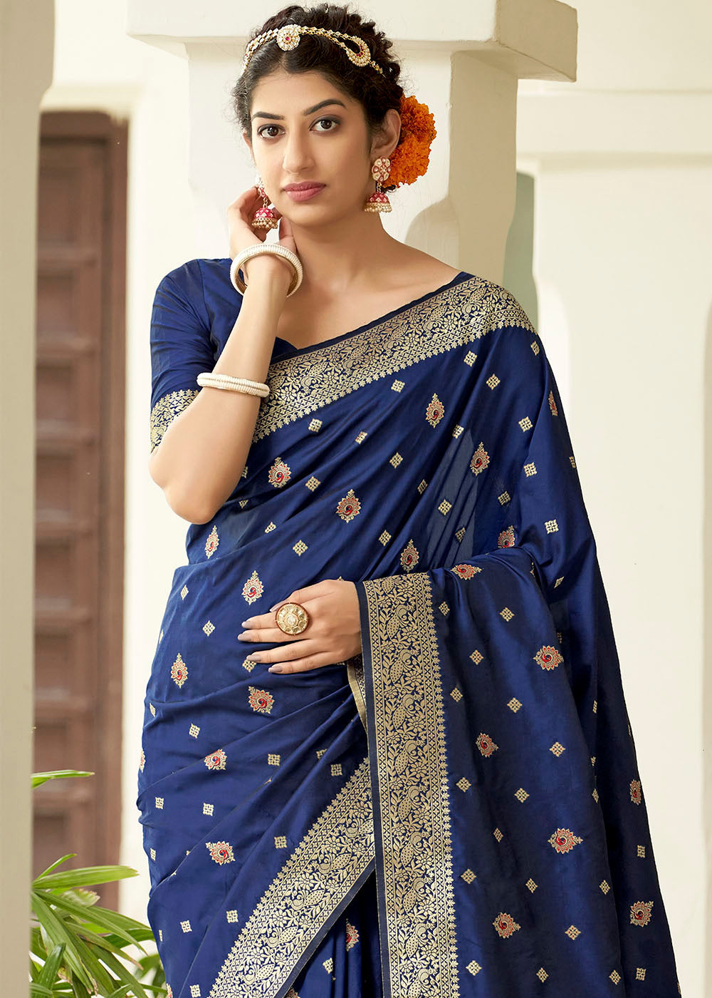 MySilkLove Fiord Blue Zari Woven Banarasi Silk Saree with Butti Work