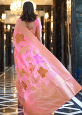 Deep Blush Pink Banarasi Linen Saree