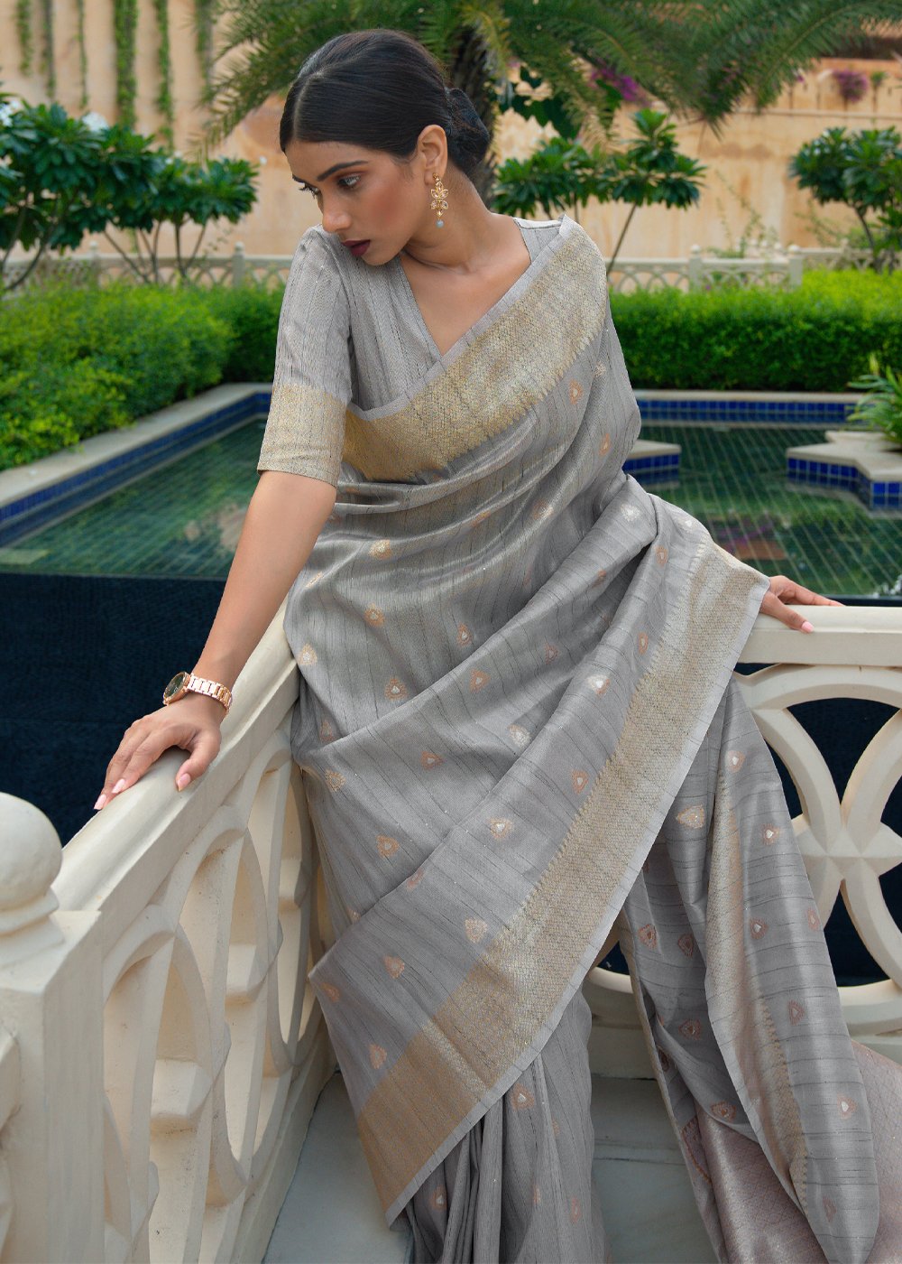 MySilkLove Delta Grey Zari Woven Tussar Silk Saree