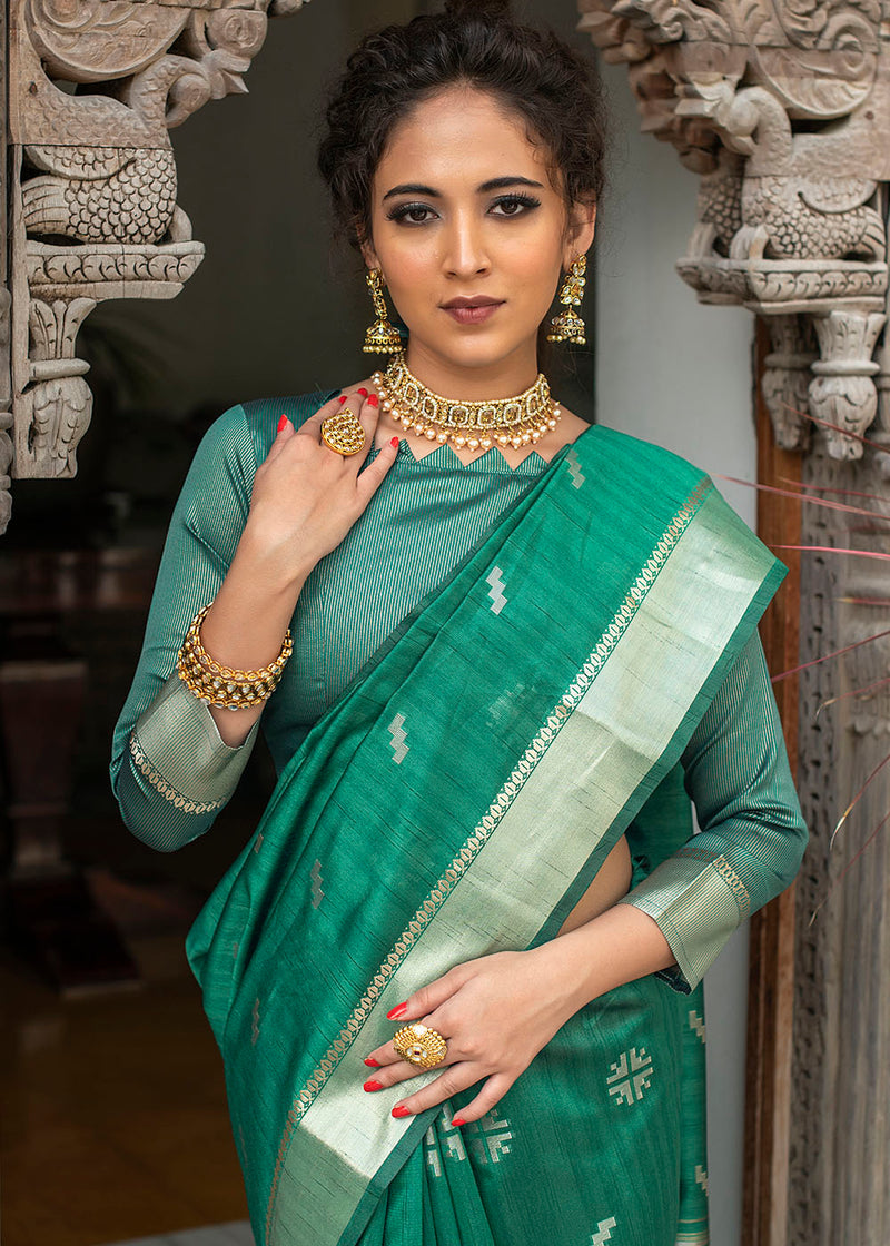 Polished Green Zari Woven Tussar Silk Saree