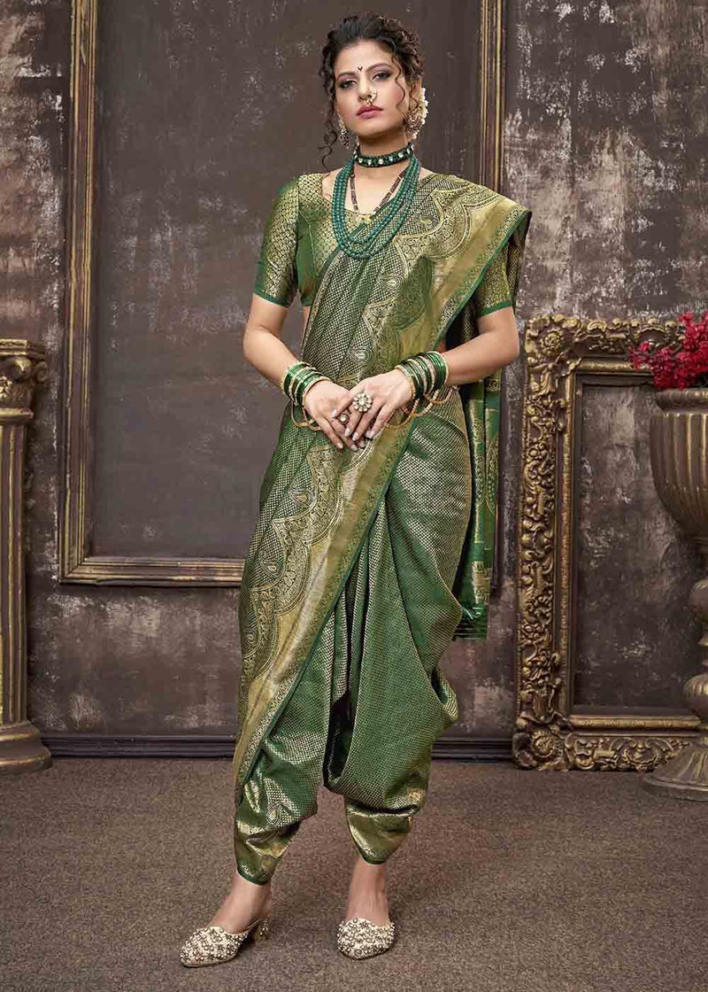 Siam Green Zari Woven Tissue Kanjivaram Saree