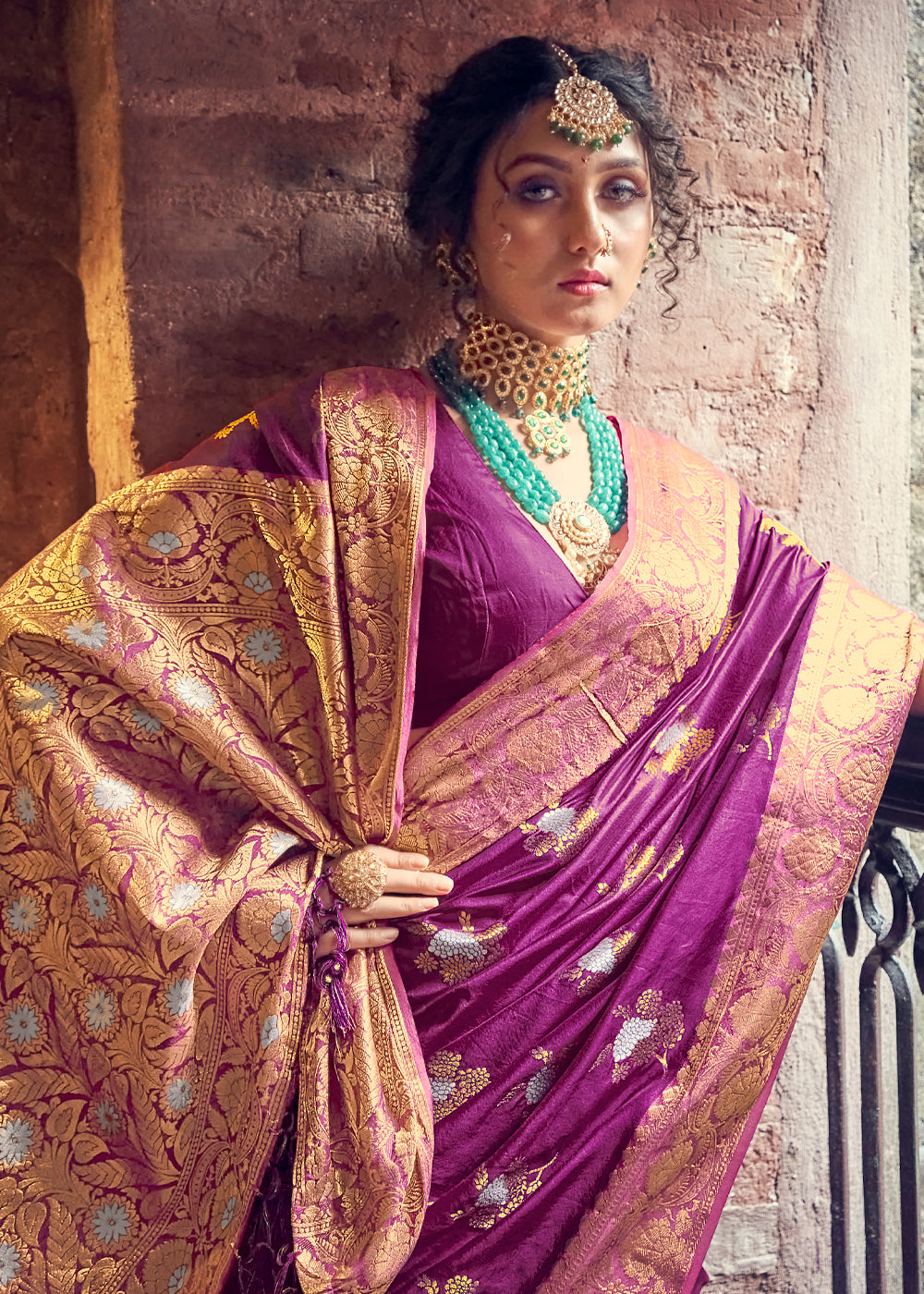 Buy MySilkLove Camelot Purple Zari Woven Banarasi Brocade Saree Online