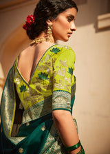 Gable Green Zari Woven Designer Banarasi Saree