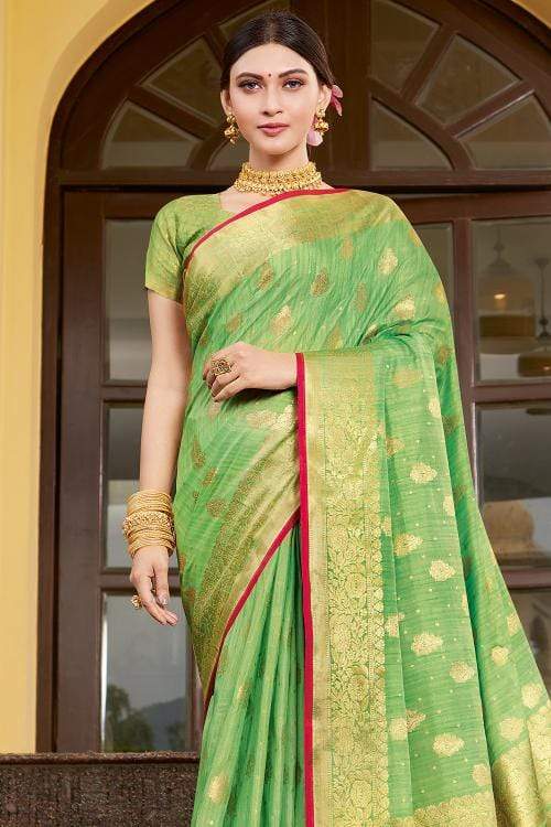 Olive Green Zari Woven Banarasi Saree