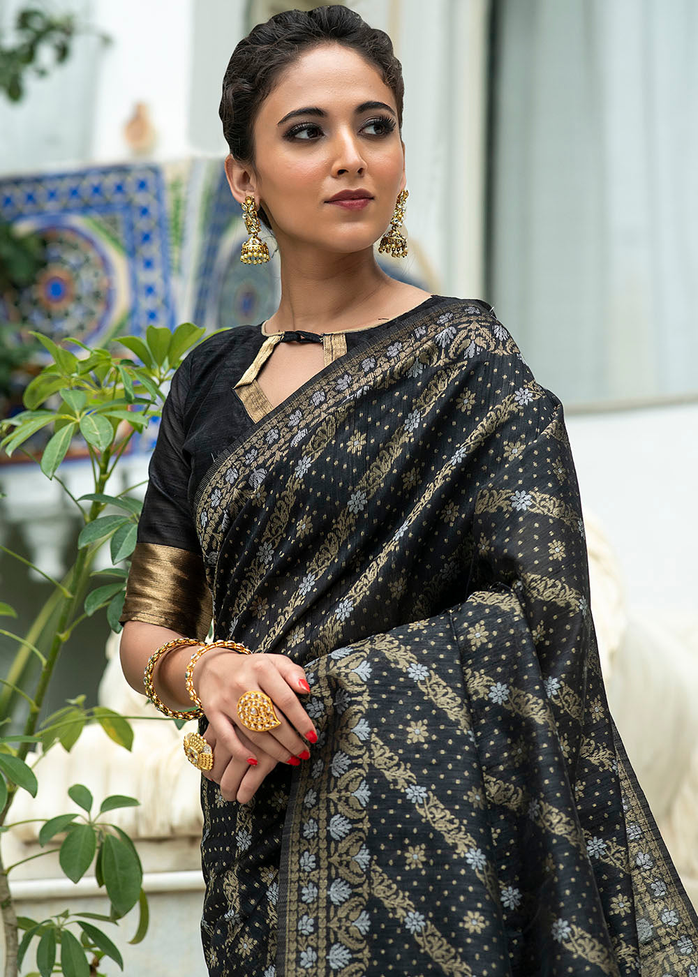 Exclusive Black Color Silk Saree outlet rich Zari woven Silk Sari on Sale /13.10.22