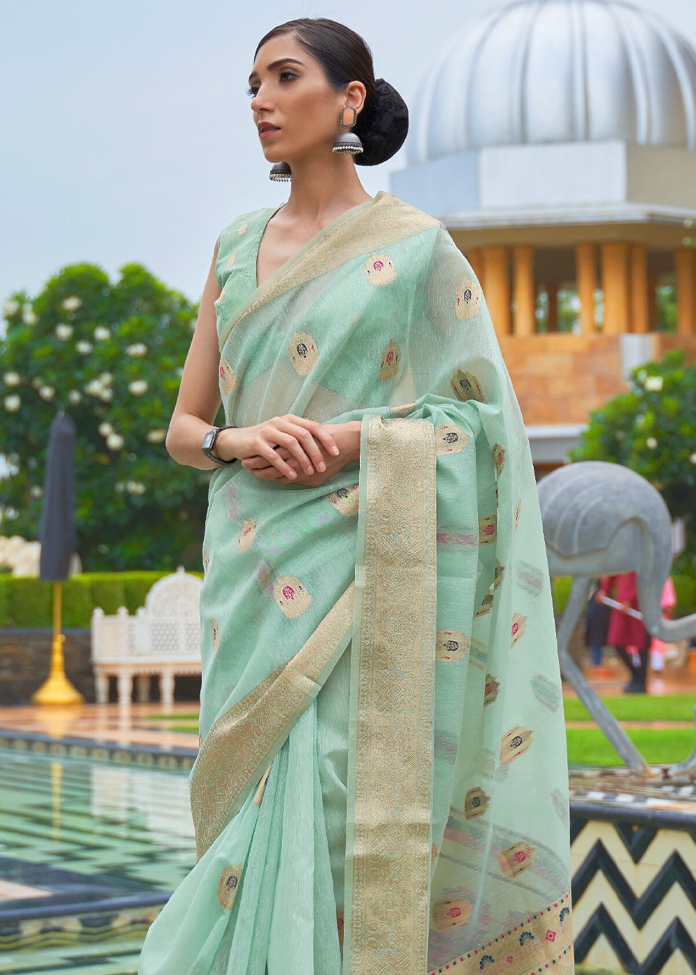 Buy MySilkLove Spring Rain Blue Handloom Linen Saree Online