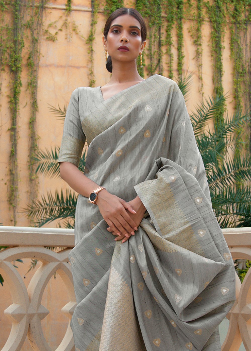 Buy MySilkLove Delta Grey Zari Woven Tussar Silk Saree Online